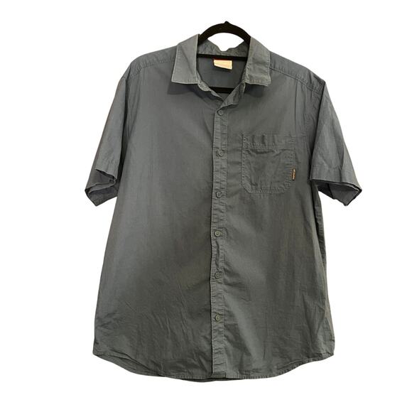 Columbia Men's Classic Cotton Button-Up Short Sleeve Shirt Solid Blue Size M - Picture 1 of 9